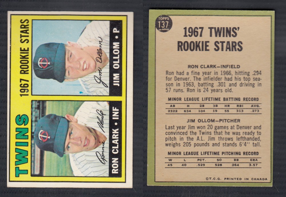 1967 O-PEE-CHEE BASEBALL CARD #137 TWINS ROOKIE STARS photo