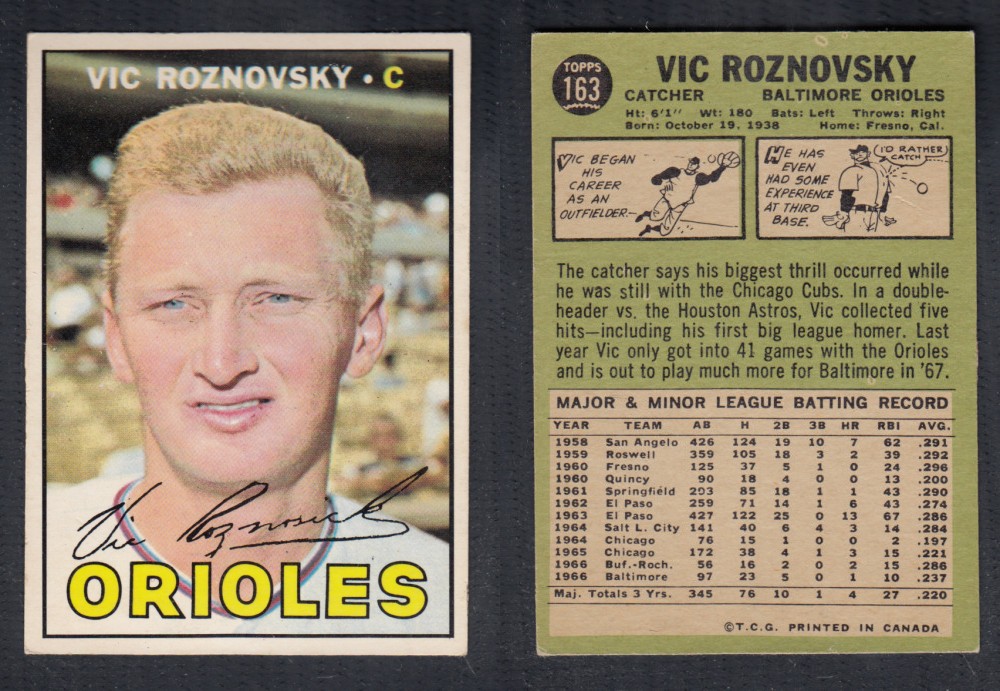 1967 O-PEE-CHEE BASEBALL CARD #163 V. ROZNOVSKY photo