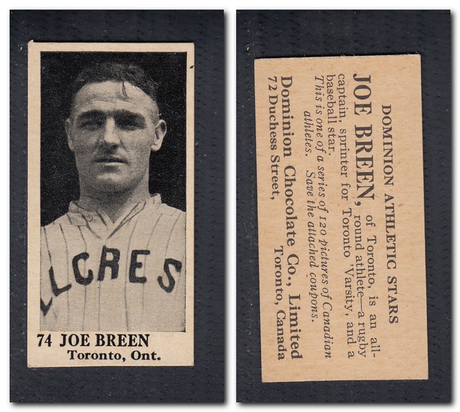 1925 V31 DOMINION CHOCOLATE #74 J. BREEN BASEBALL CARD photo