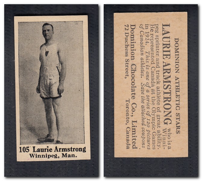 1925 V31 DOMINION CHOCOLATE #105 L. ARMSTRONG TRACK & FIELD CARD photo