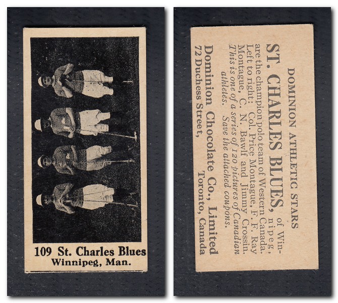 1925 V31 DOMINION CHOCOLATE #109 ST. CHARLES BLUES POLO TEAM CARD photo