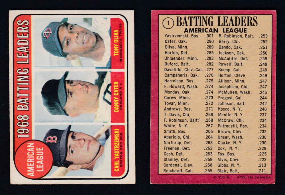 1969 O-PEE-CHEE BASEBALL CARD #1 BATTING LEADERS photo