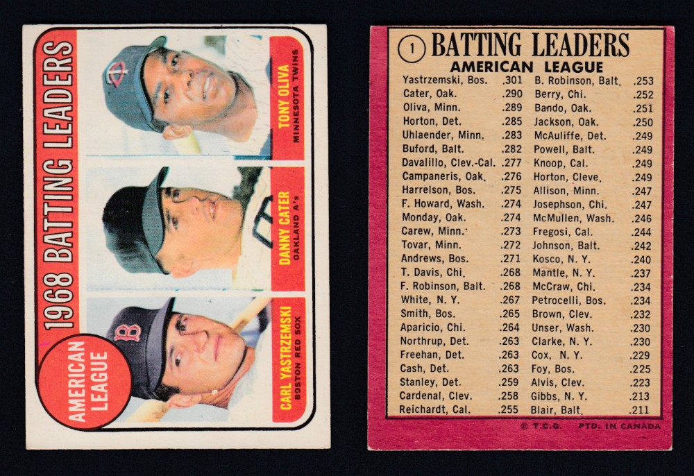 1969 O-PEE-CHEE BASEBALL CARD #1 BATTING LEADERS photo