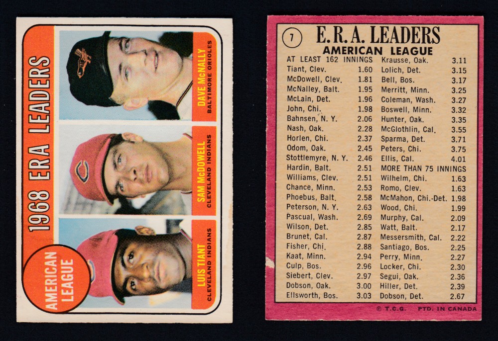 1969 O-PEE-CHEE BASEBALL CARD #7 ERA LEADERS photo