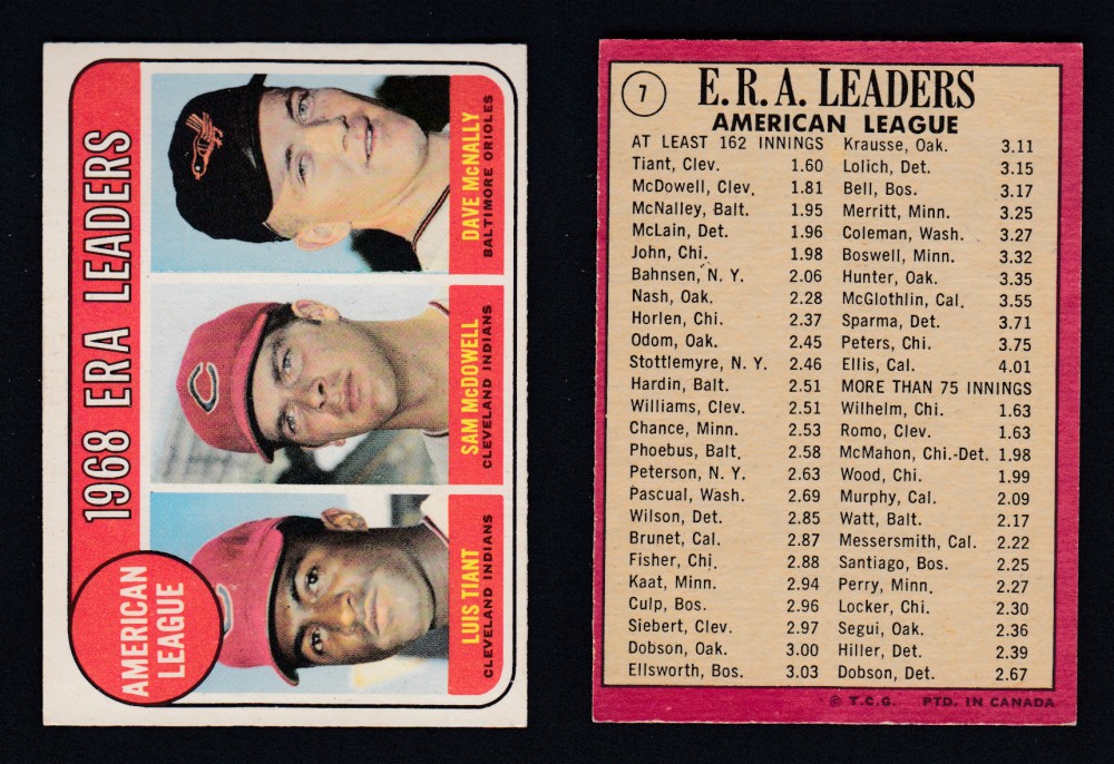 1969 O-PEE-CHEE BASEBALL CARD #7 ERA LEADERS photo