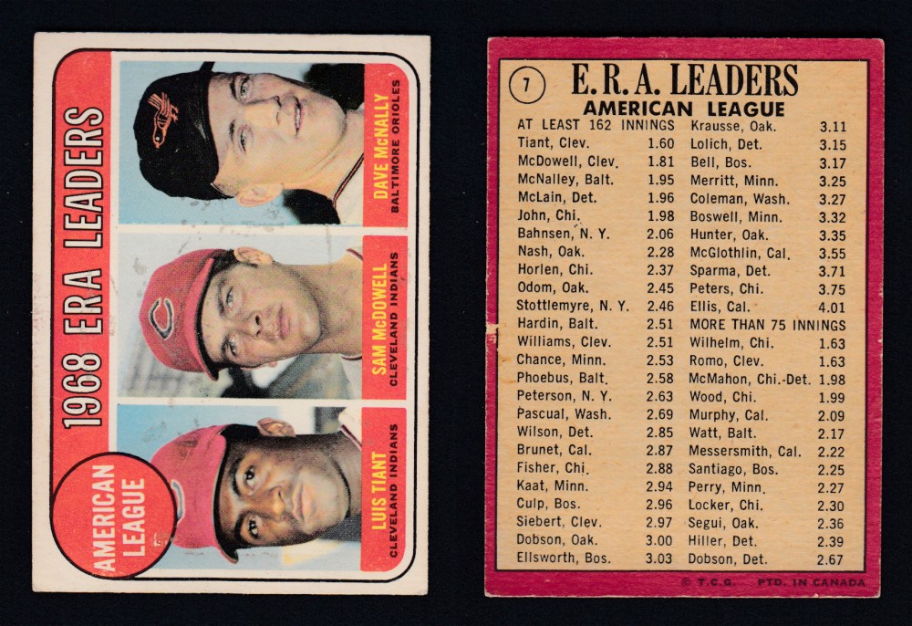 1969 O-PEE-CHEE BASEBALL CARD #7 ERA LEADERS photo