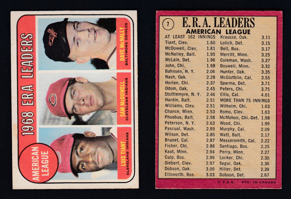 1969 O-PEE-CHEE BASEBALL CARD #7 ERA LEADERS photo