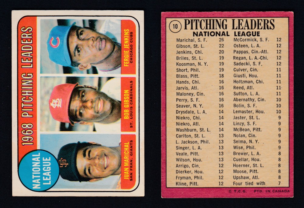 1969 O-PEE-CHEE BASEBALL CARD #10 PITCHING LEADERS photo