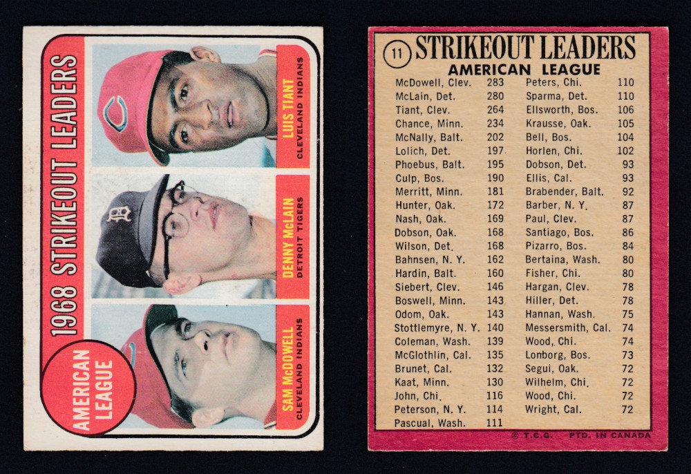 1969 O-PEE-CHEE BASEBALL CARD #11 STRIKEOUT LEADERS photo