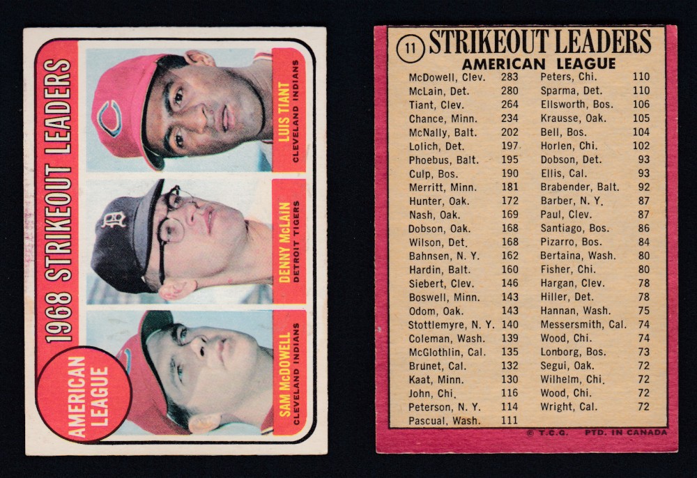 1969 O-PEE-CHEE BASEBALL CARD #11 STRIKEOUT LEADERS photo