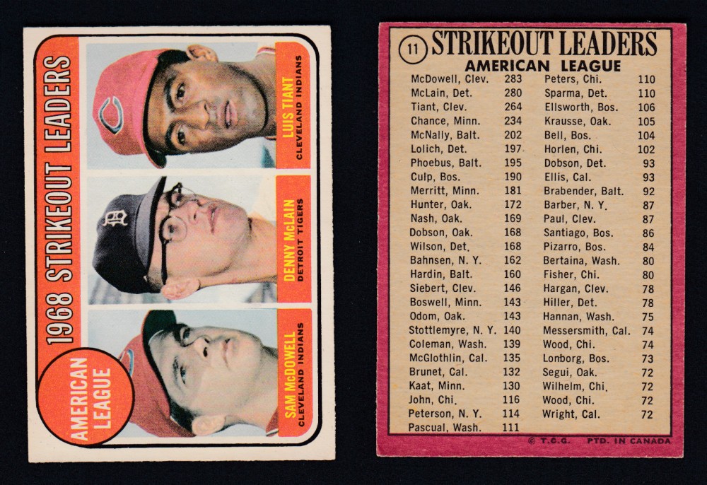 1969 O-PEE-CHEE BASEBALL CARD #11 STRIKEOUT LEADERS photo