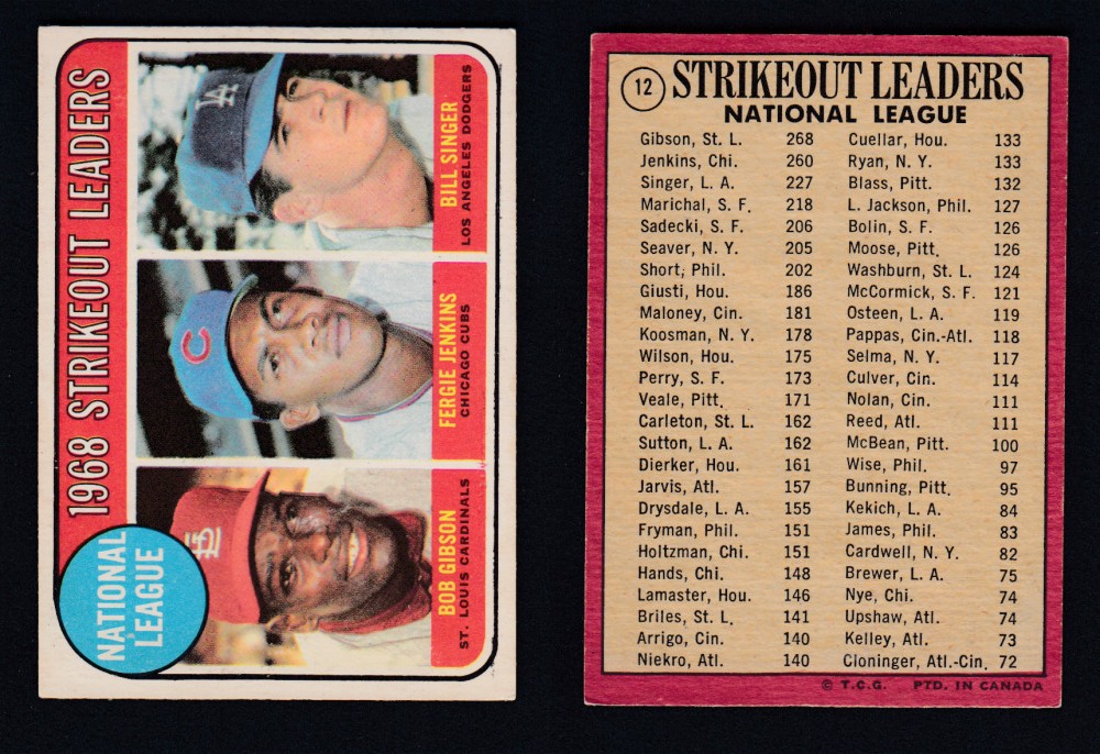 1969 O-PEE-CHEE BASEBALL CARD #12 STRIKEOUT LEADERS photo