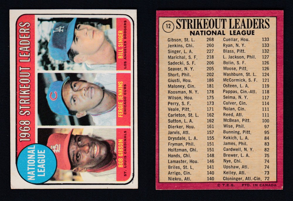 1969 O-PEE-CHEE BASEBALL CARD #12 STRIKEOUT LEADERS photo