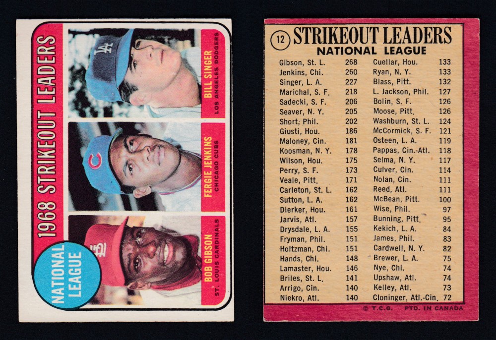 1969 O-PEE-CHEE BASEBALL CARD #12 STRIKEOUT LEADERS photo