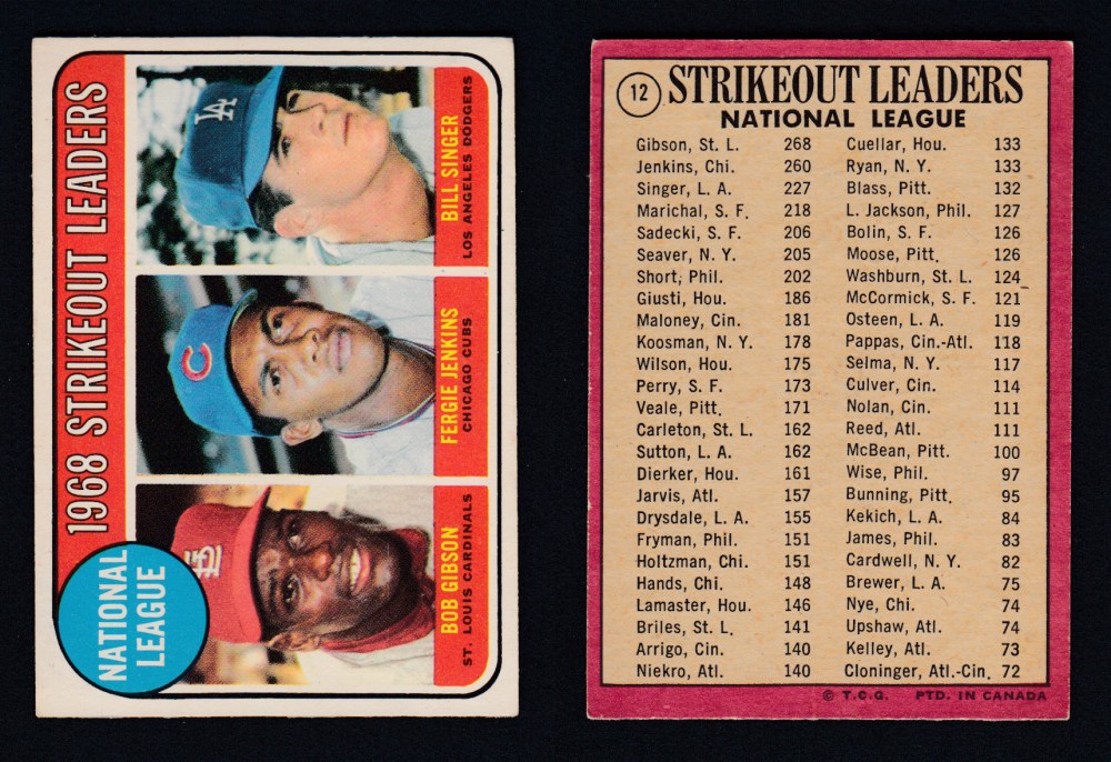 1969 O-PEE-CHEE BASEBALL CARD #12 STRIKEOUT LEADERS photo