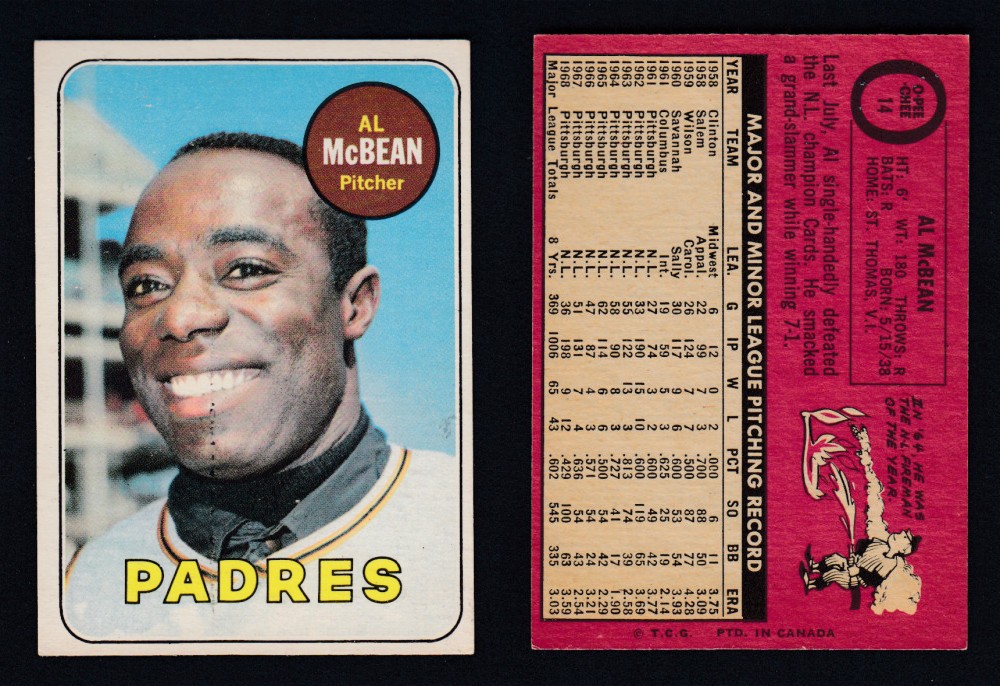 1969 O-PEE-CHEE BASEBALL CARD #14 A. MCBEAN photo