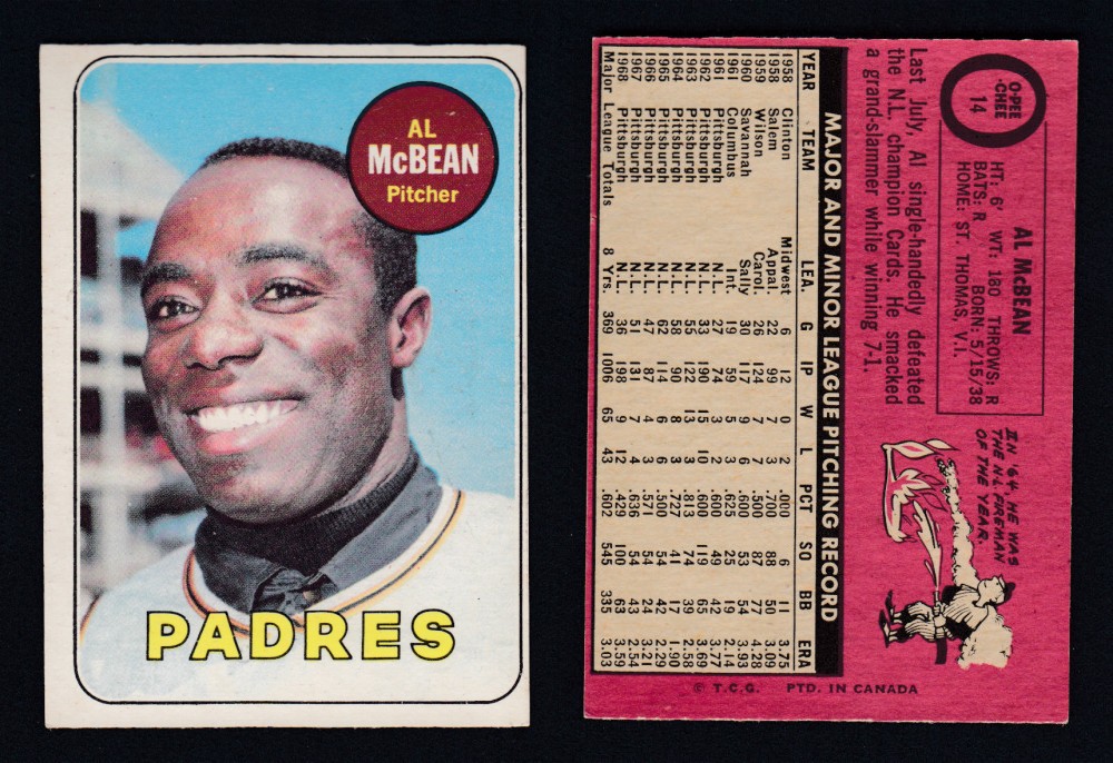 1969 O-PEE-CHEE BASEBALL CARD #14 A. MCBEAN photo