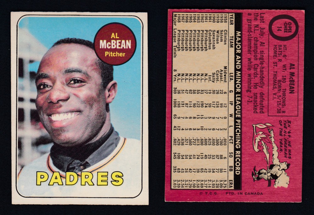 1969 O-PEE-CHEE BASEBALL CARD #14 A. MCBEAN photo