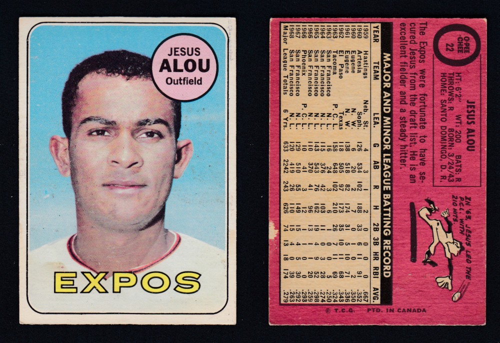 1969 O-PEE-CHEE BASEBALL CARD #22 J. ALOU photo