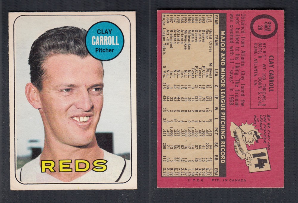 1969 O-PEE-CHEE BASEBALL CARD #26 C. CARROLL photo