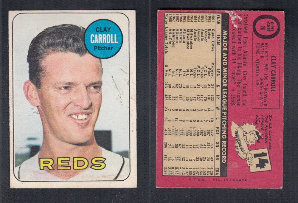 1969 O-PEE-CHEE BASEBALL CARD #26 C. CARROLL photo