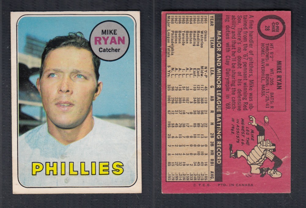 1969 O-PEE-CHEE BASEBALL CARD #28 M. RYAN photo