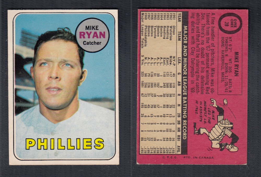 1969 O-PEE-CHEE BASEBALL CARD #28 M. RYAN photo