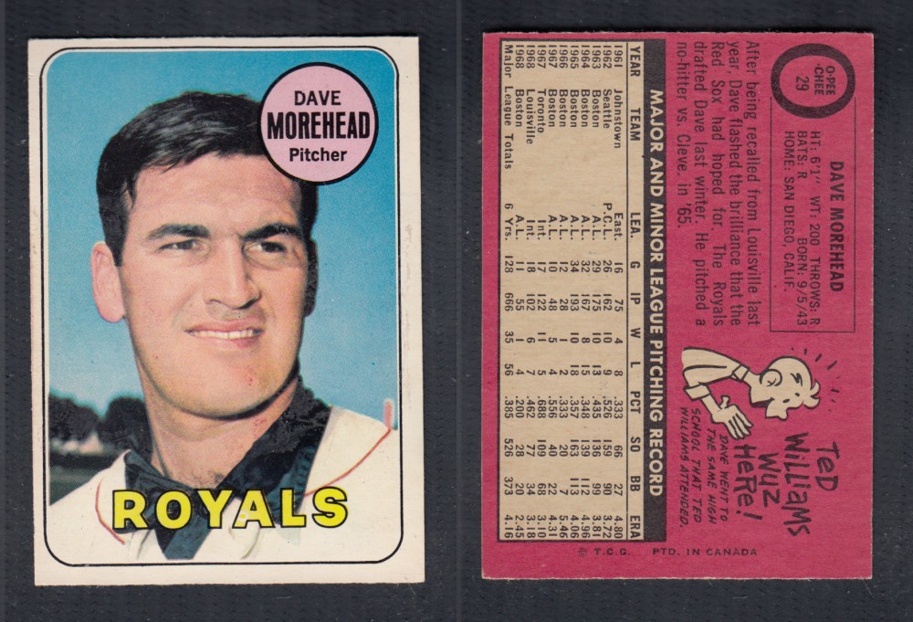 1969 O-PEE-CHEE BASEBALL CARD #29 D. MOREHEAD photo