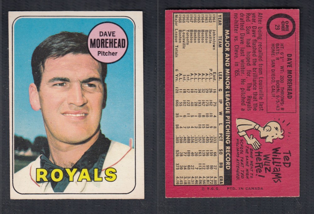 1969 O-PEE-CHEE BASEBALL CARD #29 D. MOREHEAD photo