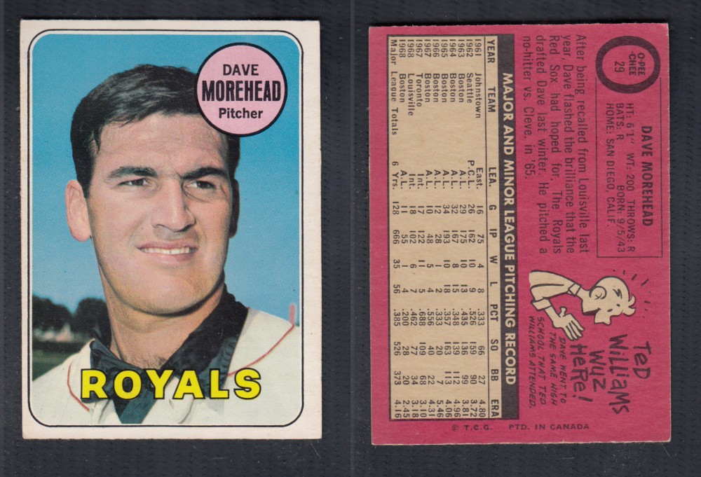 1969 O-PEE-CHEE BASEBALL CARD #29 D. MOREHEAD photo