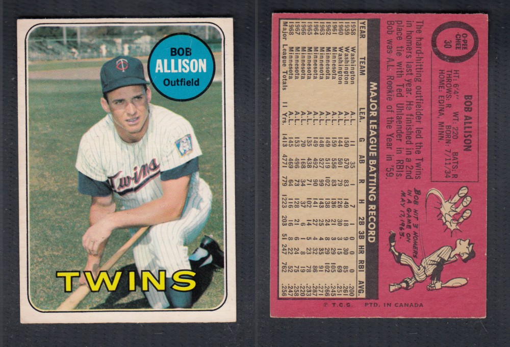 1969 O-PEE-CHEE BASEBALL CARD #30 B. ALLISON photo