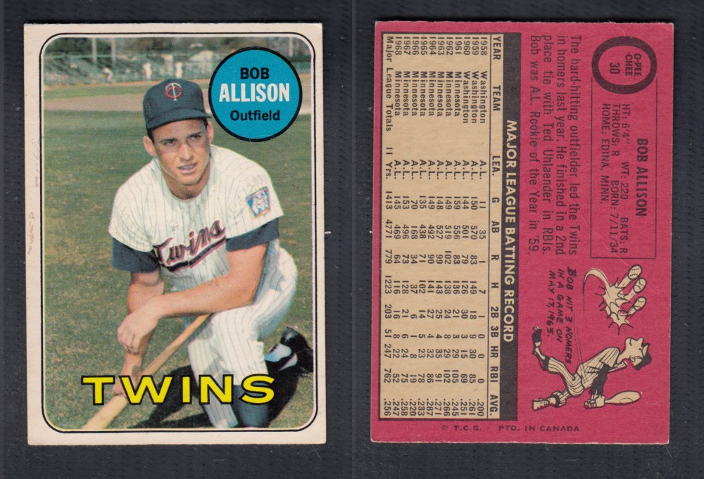 1969 O-PEE-CHEE BASEBALL CARD #30 B. ALLISON photo