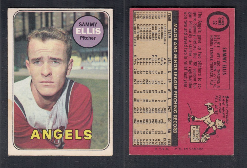 1969 O-PEE-CHEE BASEBALL CARD #32 S. ELLIS photo