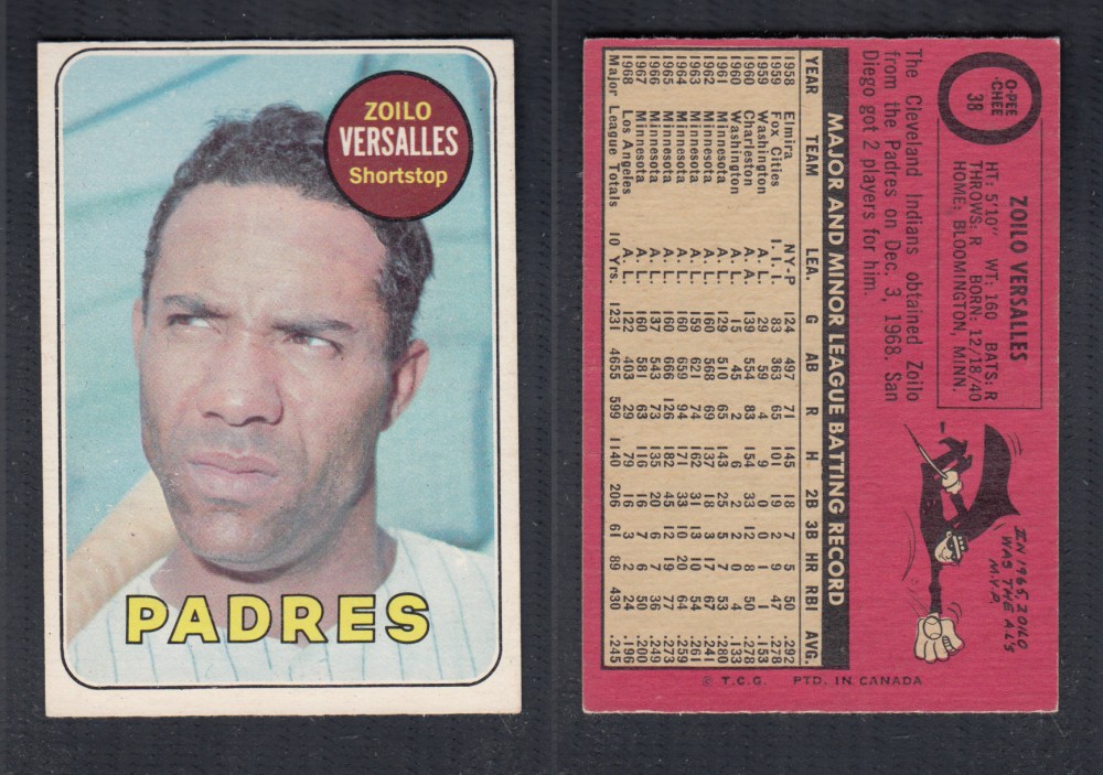 1969 O-PEE-CHEE BASEBALL CARD #38 Z. VERSALLES photo