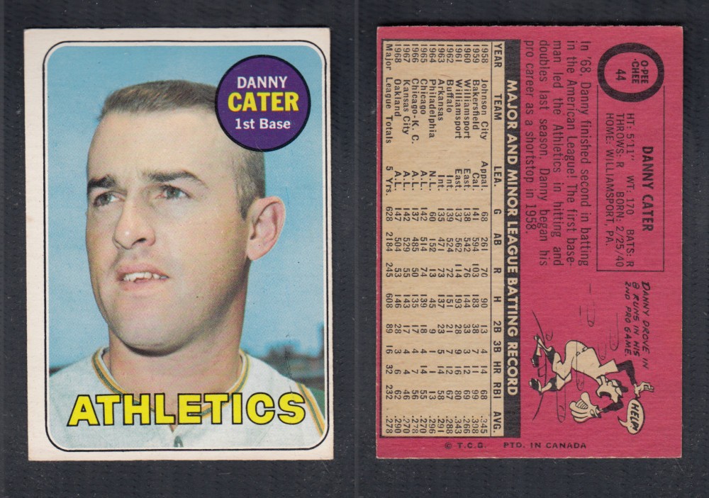 1969 O-PEE-CHEE BASEBALL CARD #44 D. CATER photo