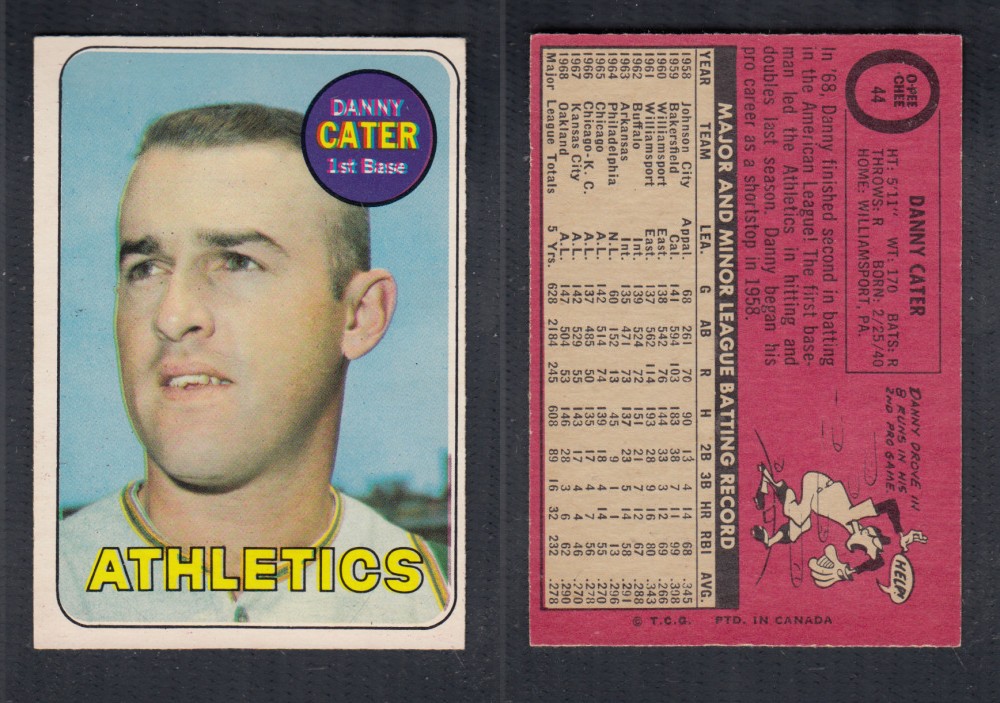 1969 O-PEE-CHEE BASEBALL CARD #44 D. CATER photo