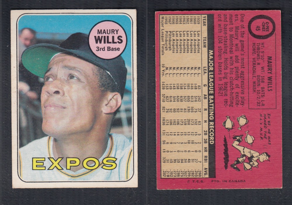 1969 O-PEE-CHEE BASEBALL CARD #45 M. WILLS photo