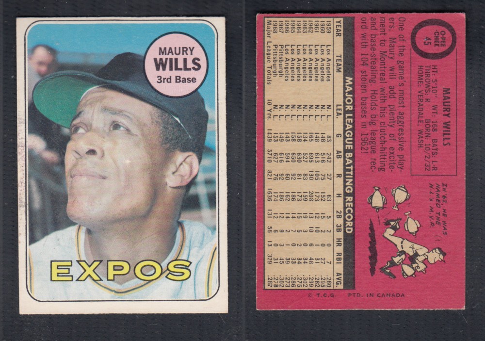 1969 O-PEE-CHEE BASEBALL CARD #45 M. WILLS photo