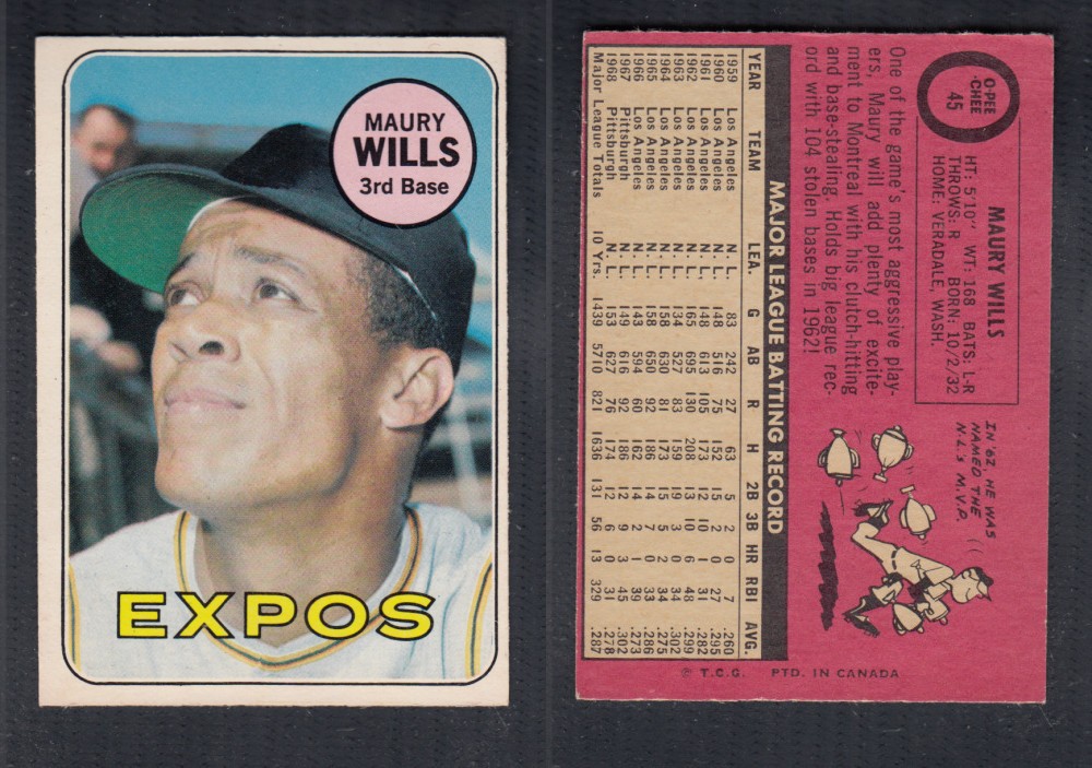 1969 O-PEE-CHEE BASEBALL CARD #45 M. WILLS photo