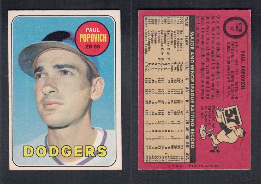 1969 O-PEE-CHEE BASEBALL CARD #47 P. POPOVICH photo