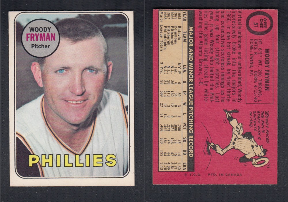 1969 O-PEE-CHEE BASEBALL CARD #51 W. FRYMAN photo