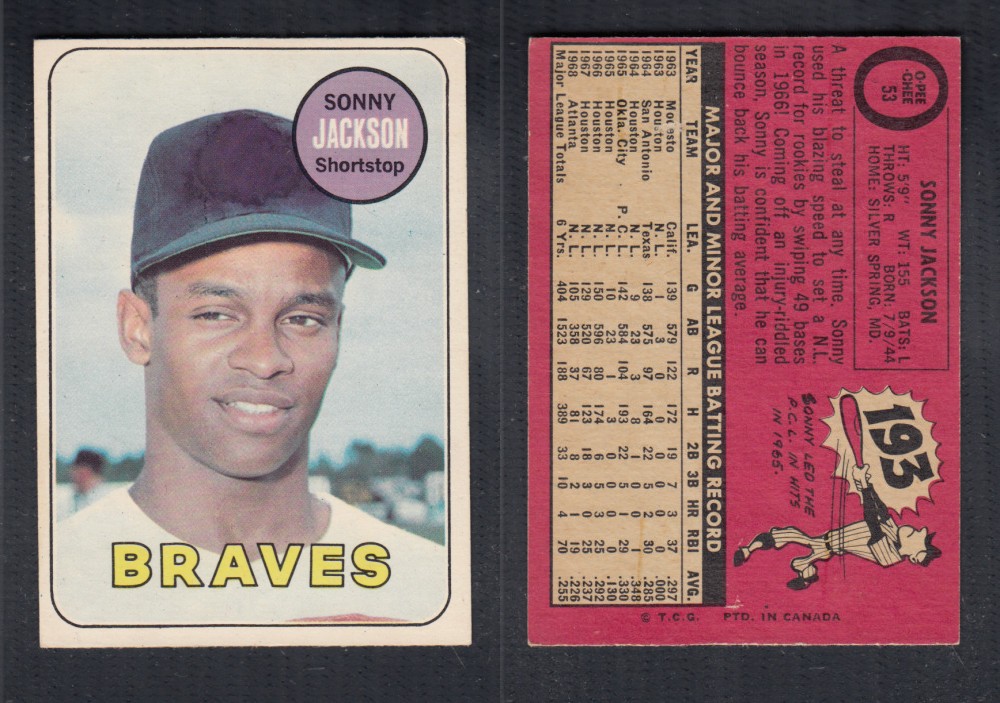 1969 O-PEE-CHEE BASEBALL CARD #53 S. JACKSON photo