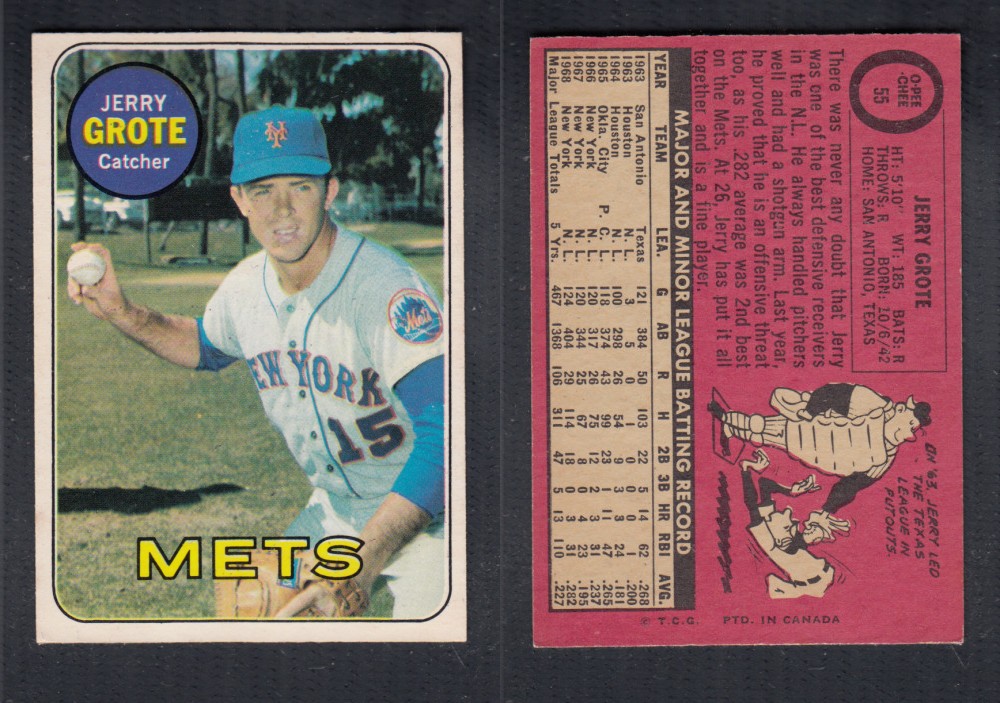 1969 O-PEE-CHEE BASEBALL CARD #55 J. GROTTE photo