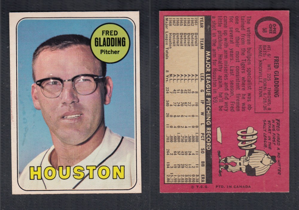 1969 O-PEE-CHEE BASEBALL CARD #58 F. GLADDING photo