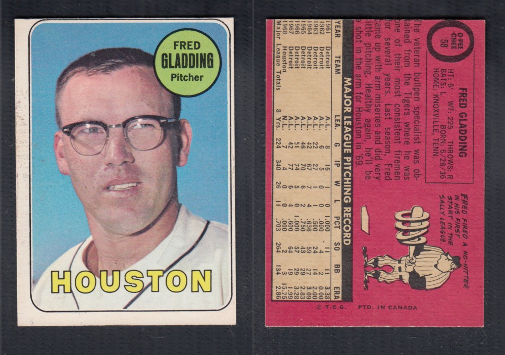 1969 O-PEE-CHEE BASEBALL CARD #58 F. GLADDING photo