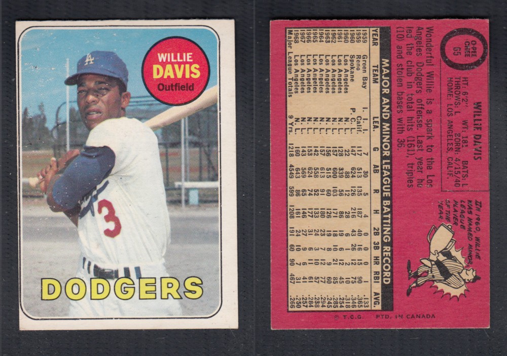 1969 O-PEE-CHEE BASEBALL CARD #65 W. DAVIS photo