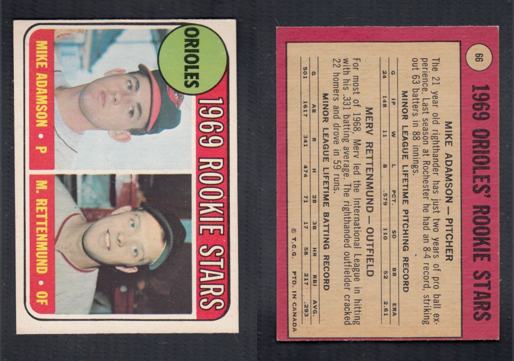 1969 O-PEE-CHEE BASEBALL CARD #66 ORIOLES' ROOKIE STARS photo