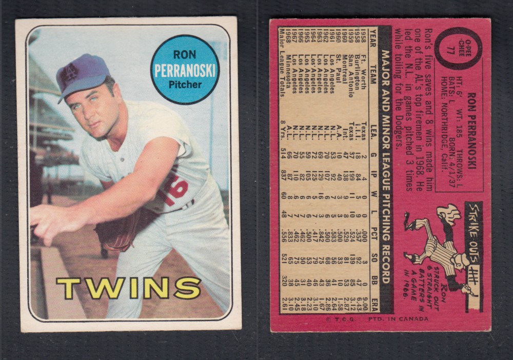 1969 O-PEE-CHEE BASEBALL CARD #77 R. PERRANOSKI photo