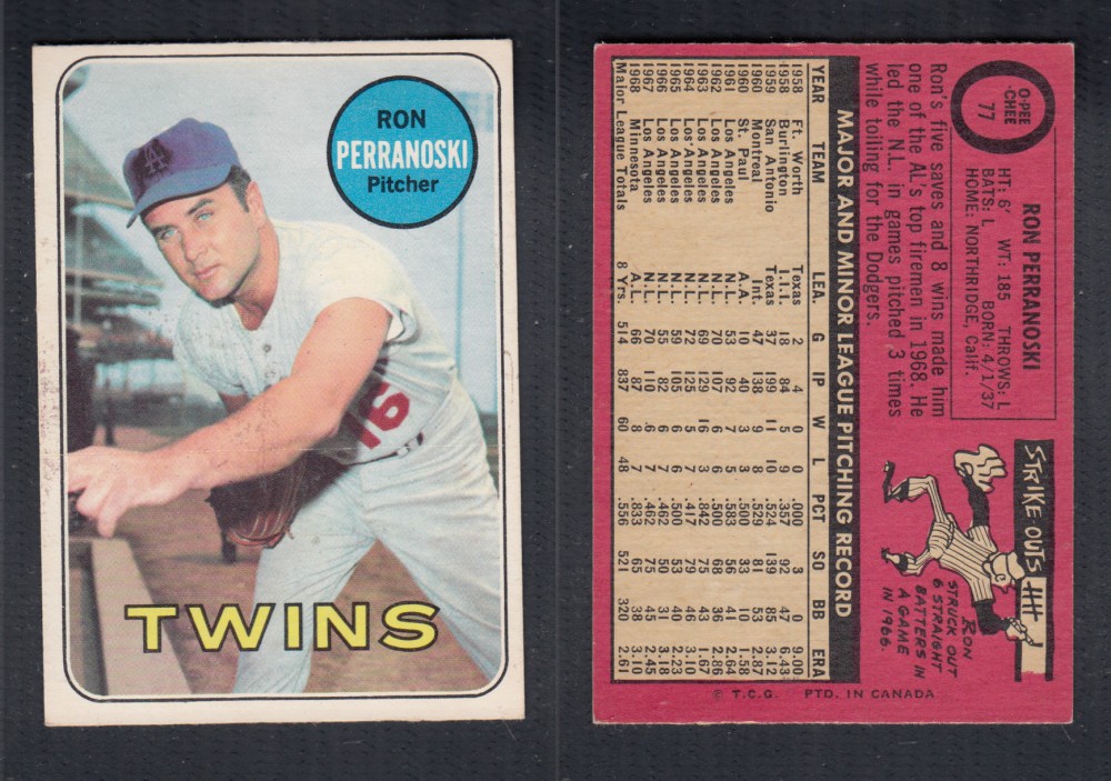 1969 O-PEE-CHEE BASEBALL CARD #77 R. PERRANOSKI photo