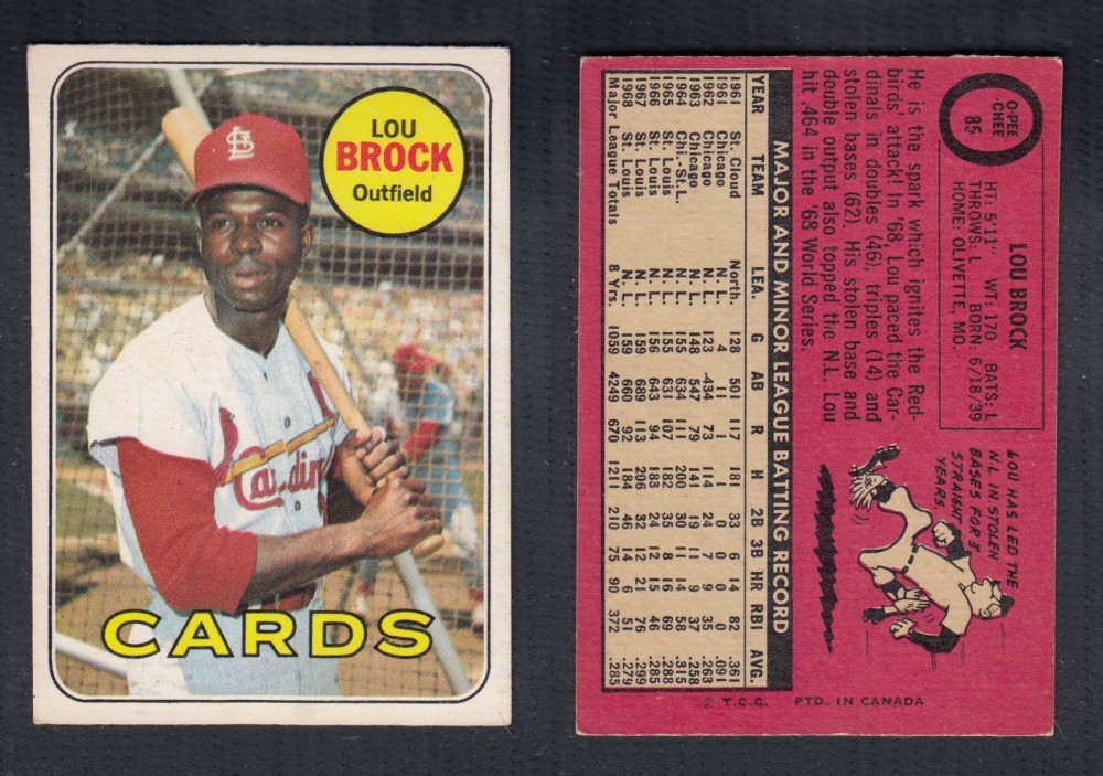 1969 O-PEE-CHEE BASEBALL CARD #85 L. BROCK photo